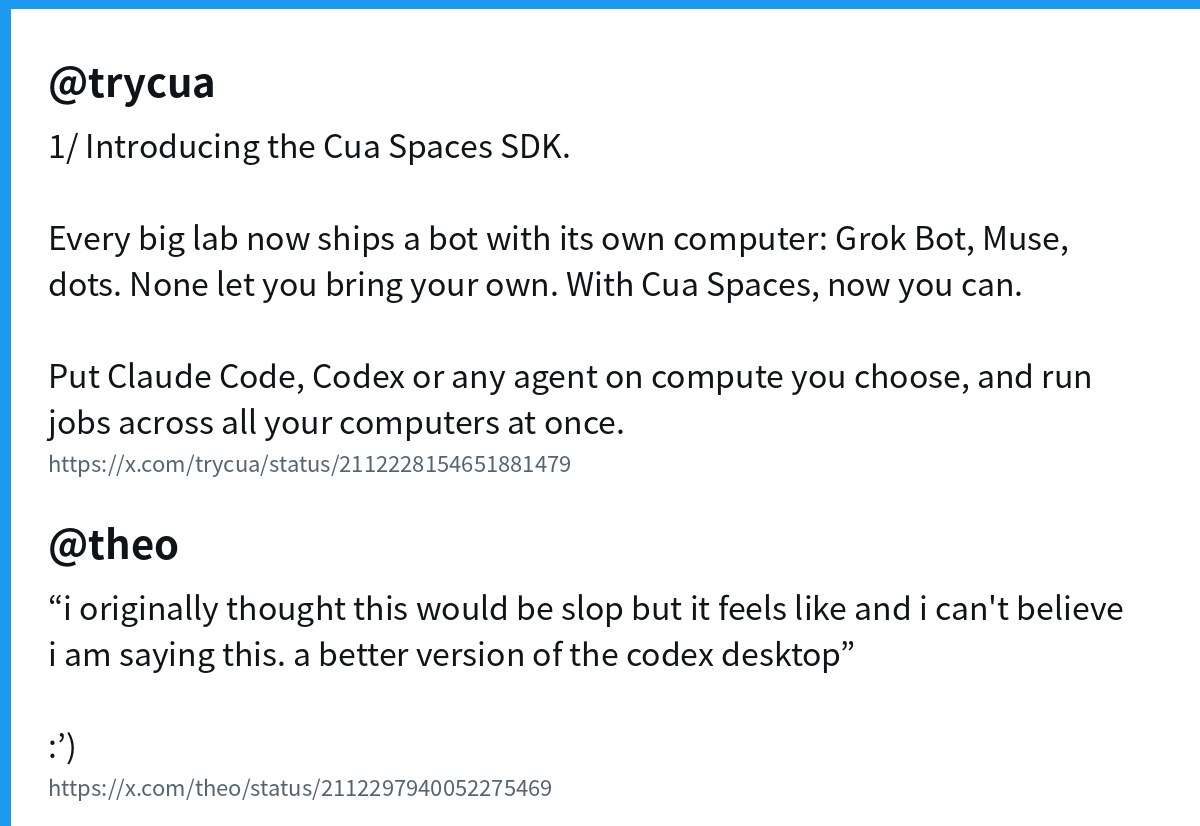 Cua Spaces SDK 与 T3 Code 用户评价