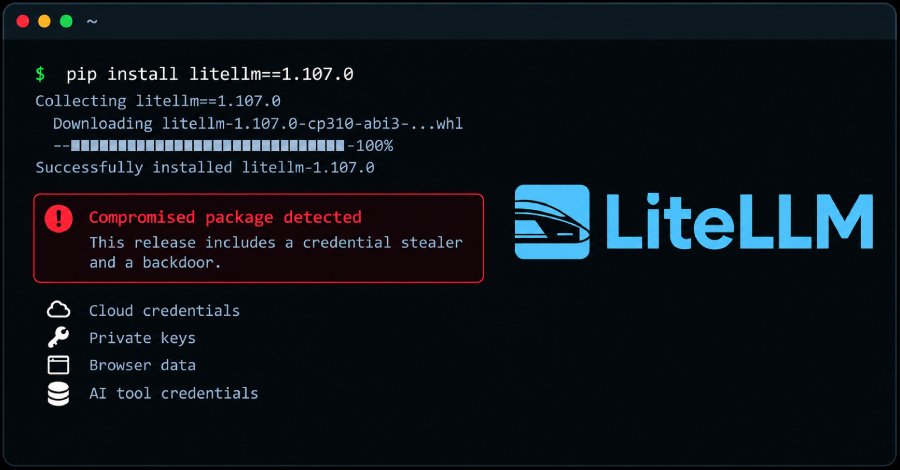 The Hacker News graphic on the poisoned LiteLLM 1.107.0 release