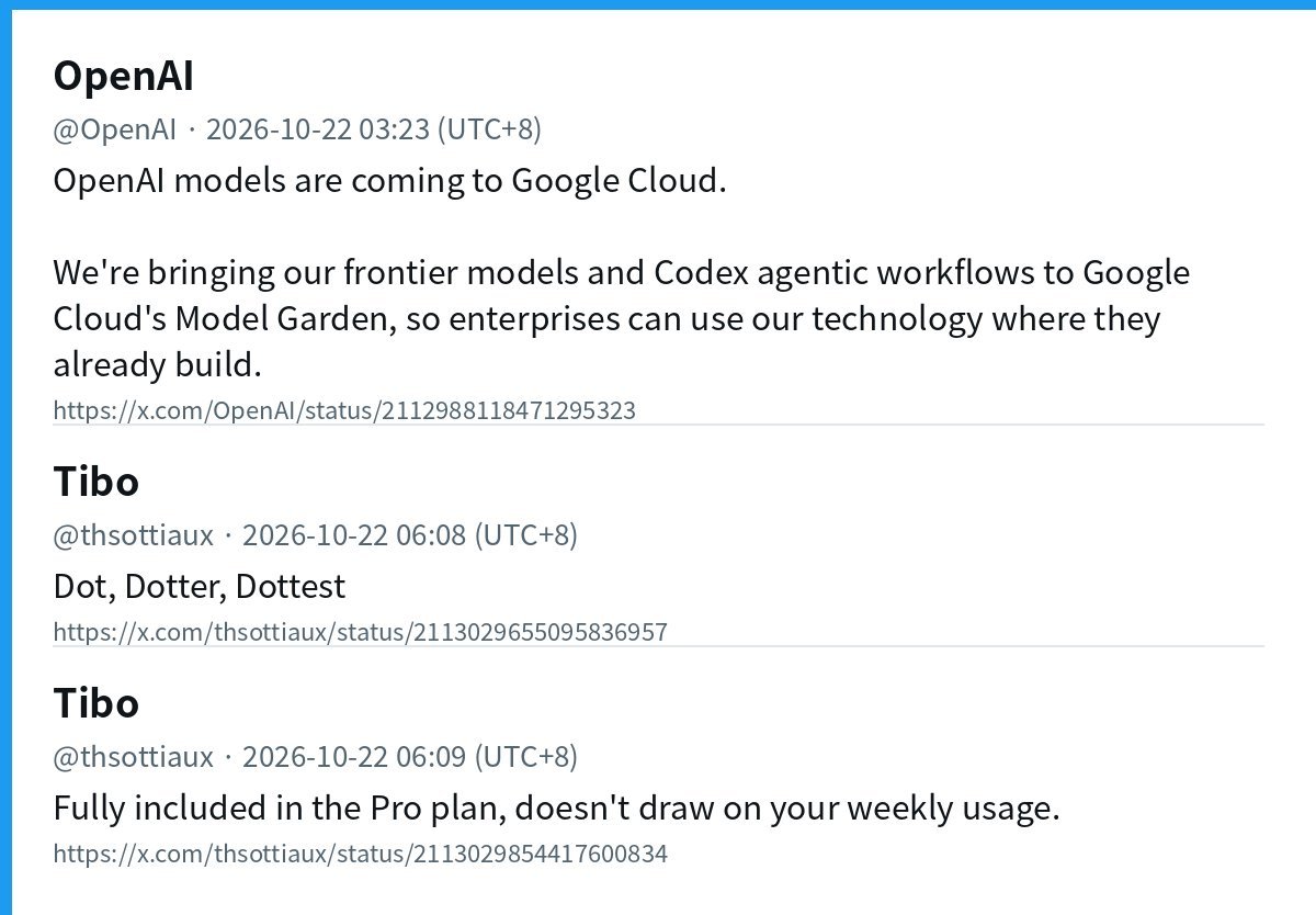 OpenAI's Google Cloud post and thsottiaux's posts on Dots