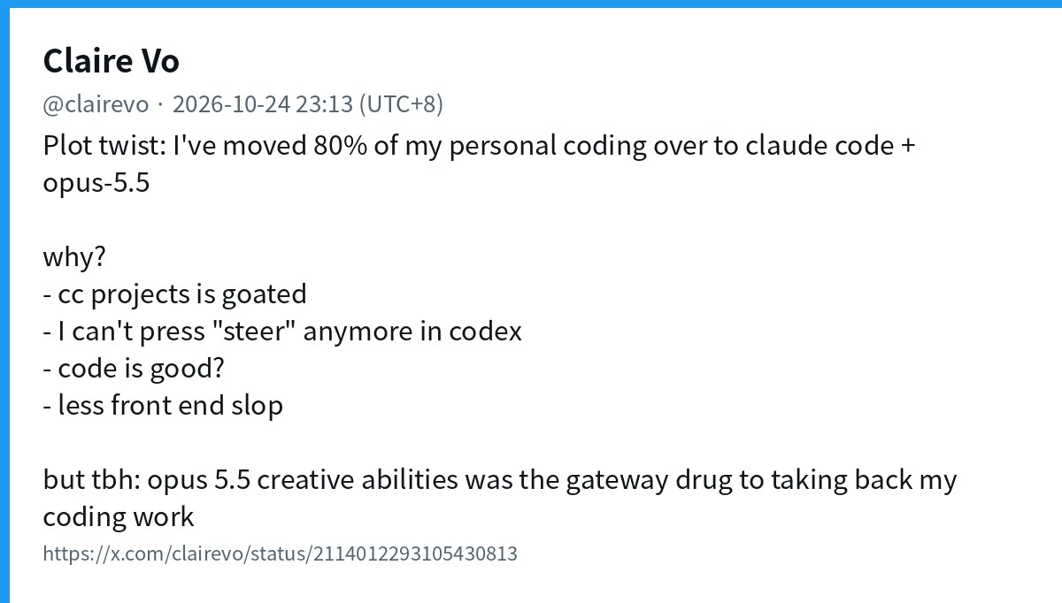 Claire Vo moves to Claude Code