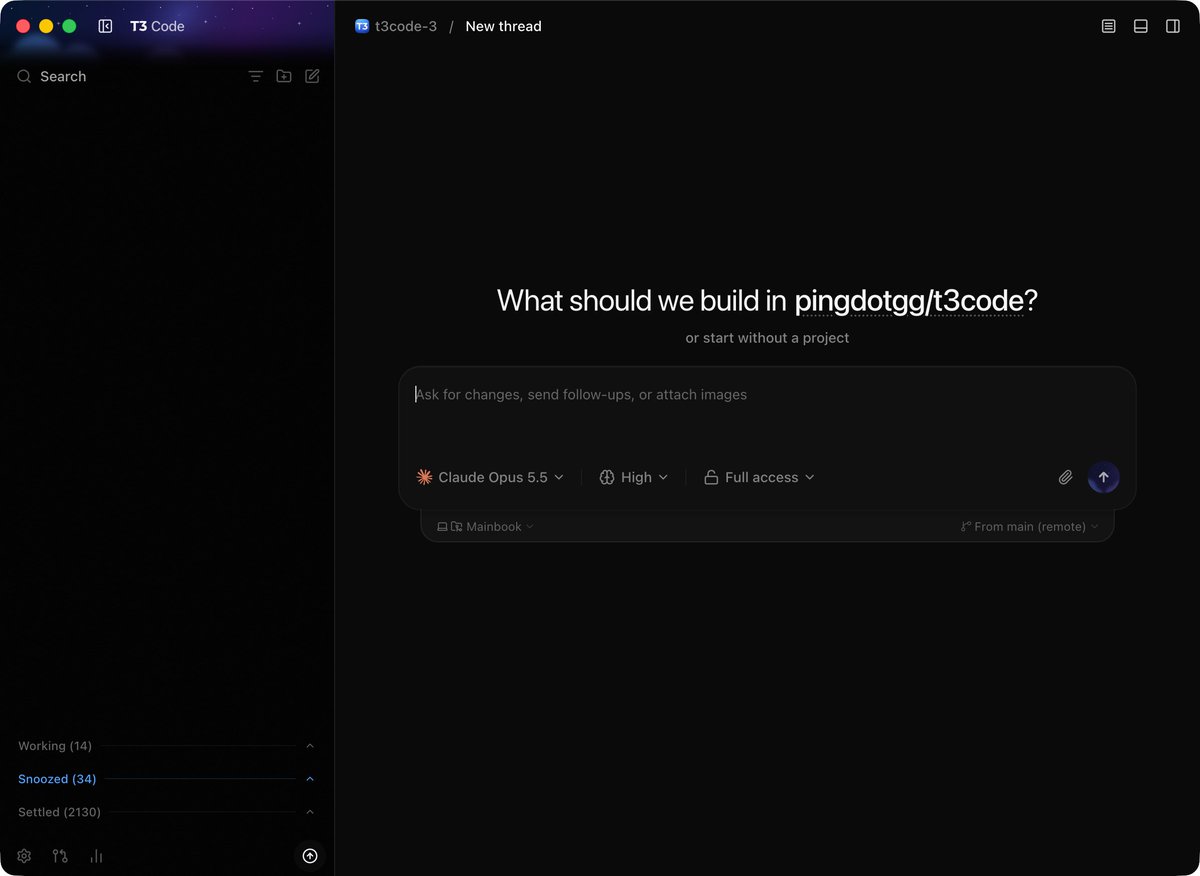 T3 Code 14 threads UI